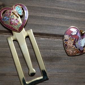 Vintage cloisonné bookmark and pendant set